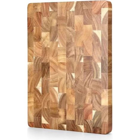 Planche à découper en bois d'acacia 34 x 24 x 2,5 cm – Grain fin – Bloc de boucher épais et durable – Surface de coupe propre