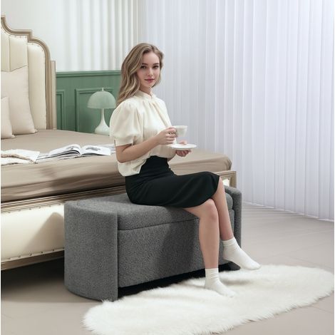 Banc coffre rembourré gris 105 x 44 x 45,5 cm (1/5)
