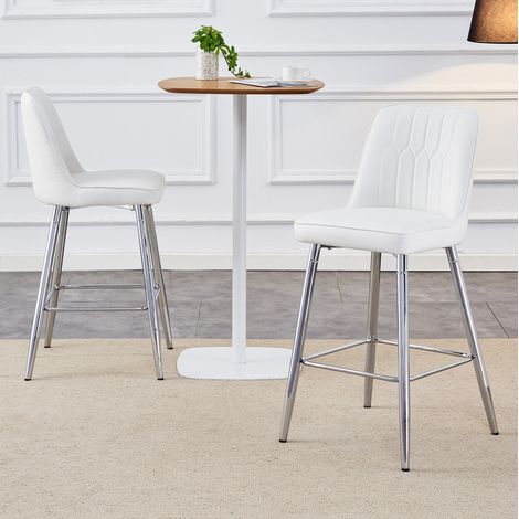 2er-Set Barhocker, 100 cm, weißes PU und silbernes Metall, mit Fußstütze HAVRYA (1/5)