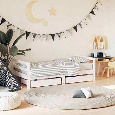 vidaXL Cadre de lit pour enfant tiroirs blanc 80x160cm bois pin massif (1/4)