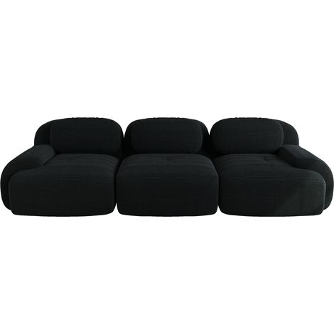 Sofá Esquinero Modular, Espuma de Alta Densidad, sin Montaje, Reposabrazos Curvos, Corduroy Negro (1/5)