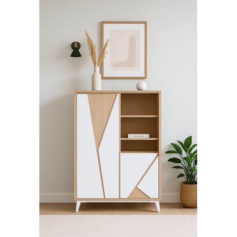 Argentier-bar moderne 2 portes coloris bois et blanc OSTENDE (1/4)