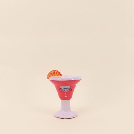 Vase verre à cocktail en faïence rose et blanc, H16cm (1/5)
