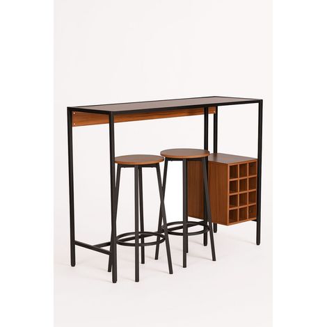 Mesas Bar - Set Bar Mesa Alta c/botellero + 2 Taburetes Anvin - Negro