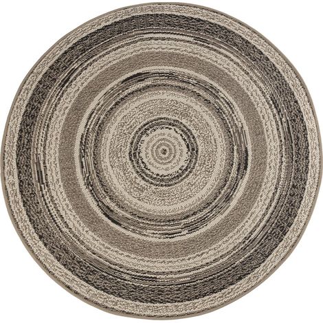 Tapis d'extérieur Pour terrasse et balcon Zoe Beige-Gris Rond ∅ 120 cm (1/4)