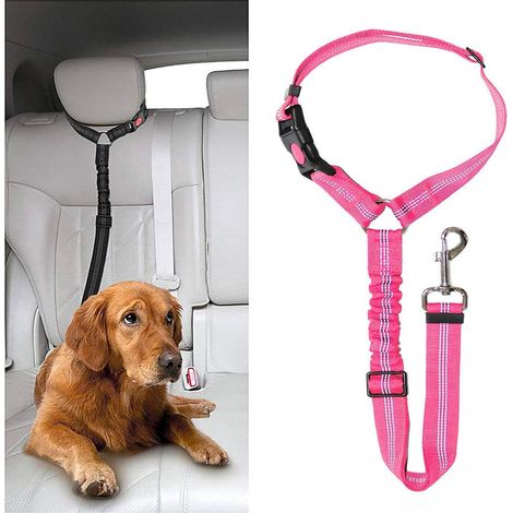 Ceinture de sécurité de Voiture pour Chien – Harnais réglable pour Animal Domestique, Laisse rembourrée pour Chien, Laisse élastique (Rose) (1/4)