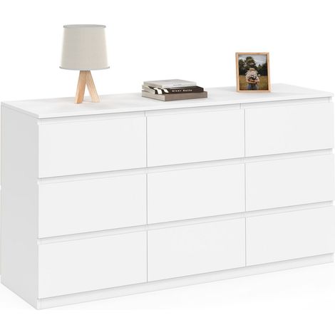 Kommode mit 9 Schubladen TOMI XXL 136 cm Holz weiß