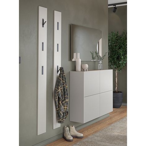 Garderoben-Set mit Spiegel & Garderobenpaneel in beige und Eiche, 4-teilig - BAIANO-01 (1/5)