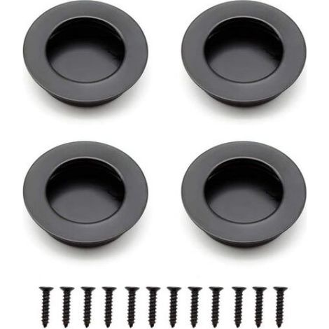Poignée de porte coulissante ronde encastrée (lot de 4) pour tiroirs et placards - Noire (1/5)