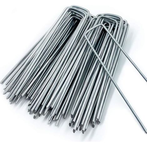 Piquets de fixation en acier galvanisé 150 mm – Lot de 50 pièces – Pour toiles de paillage et grillages – Ø 3 mm, largeur 30 mm (1/5)