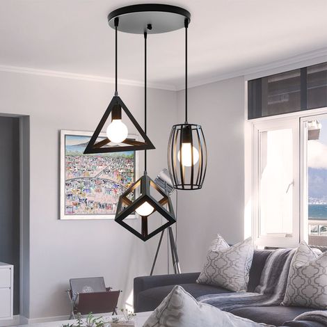 Vintage Pendant Light Fixture 3 Lights Spiral Chandelier Industrial Hanging Ceiling Lamp with Cage for Kitchen Island (Black) (1/4)