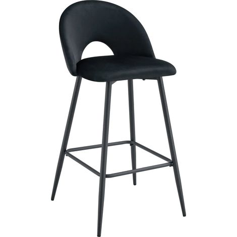 Lot 2 Tabourets de Bar Teddy Velours Noir Pieds Métal Noir 47x36x98cm (1/5)