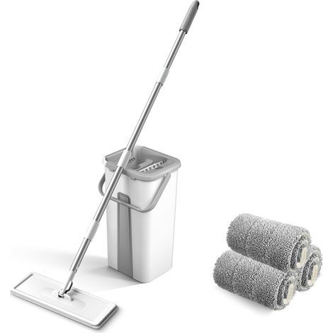 Ej.Life Serpillière Seau Essoreur, Balai Serpillère Essoreur avec Seau, Balai Plat Rotatif 360° avec Poignée en 125 cm, Mop Serpillere et 3 Tampons en Microfibre Réutilisables pour Nettoyage de Sol (1/5)