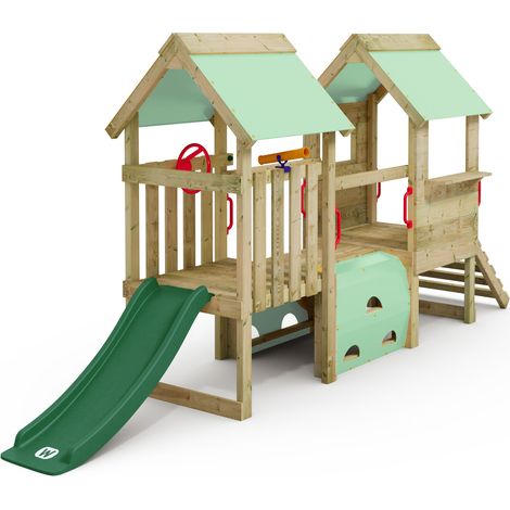 Wickey Klettergerüst My First Playground 2: Kleinkinder Kletterturm, Spielturm (10 jährige Garantie', extrem witterungsbeständig, Tunnel mit Kletterwänden), mit Spielturmzubehör - grün