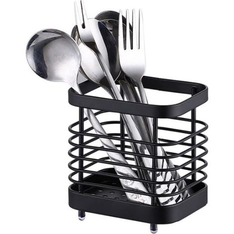 Égouttoir Rangement Couverts, Support Panier Pour Couteaux, Fourchettes, Cuillères, Ustensiles de Cuisine Porte-couverts Acier Inoxydable - Noir (1/5)