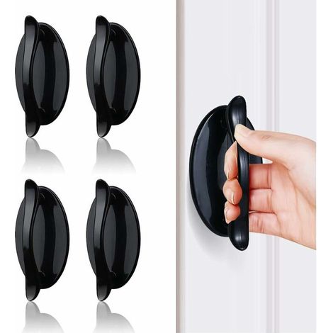 Poignee Porte Entree,Poignée Porte Coulissante,Poignée De Porte Collante Noir 4 Pcs,Poignée En Plastique Abs Pour Portes Et Fenêtres,Armoires,Tiroirs,Armoire (1/5)