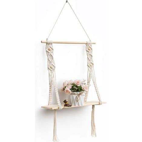 Étagère flottante à un niveau au décor bohème pour salle de bain, chambre et fenêtre (1/5)