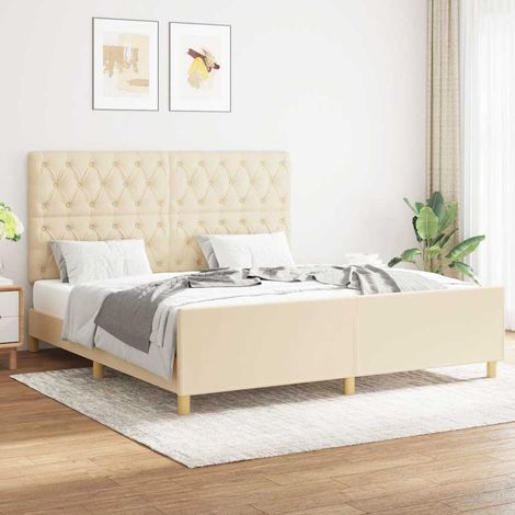 Cadre de lit sans matelas crème 160x200 cm tissu (1/5)