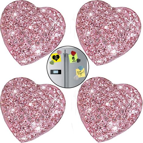 Aimants de réfrigérateur Bling Bling (lot de 4) pour bureaux, armoires, tableaux blancs, tableaux effaçables à sec. Jolis autocollants décoratifs pour réfrigérateur. Aimants roses. (1/5)