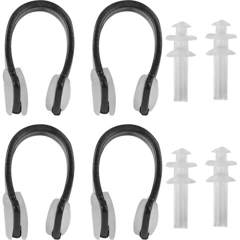 Lot de 4 pinces à nez et bouchons d'oreilles souples pour la natation, étanches et antibruit, pour la natation et la plongée (noir). (1/5)