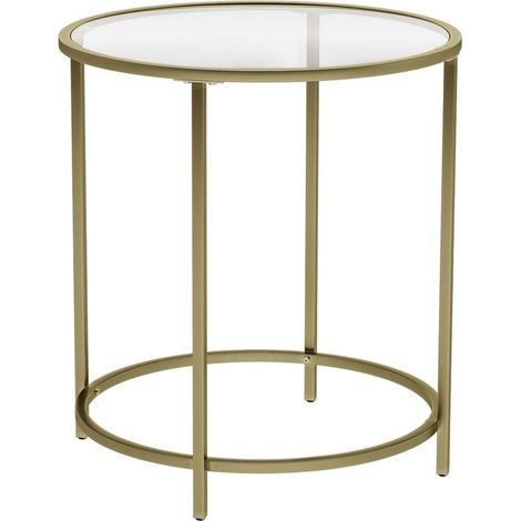 Mesa auxiliar redonda con tablero de cristal templado 50 x 50 x 55 cm estructura de metal dorado mesa auxiliar consola mesita de noche mesa de salón o balcón robusta y estable decoración dorada 120007 (1/4)