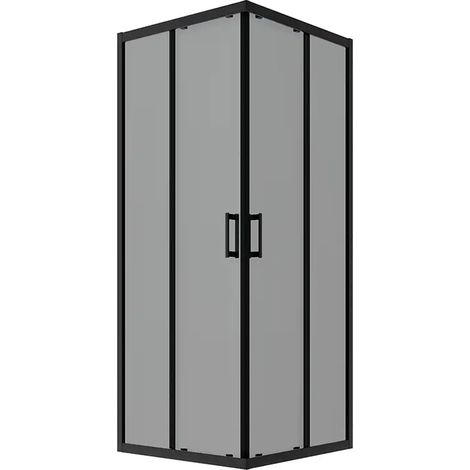 Cabine de douche coulissante 80x80 cm Profilés Aluminium Noir Mat Verre fumé 6mm h190 - Réversible Mod. Java