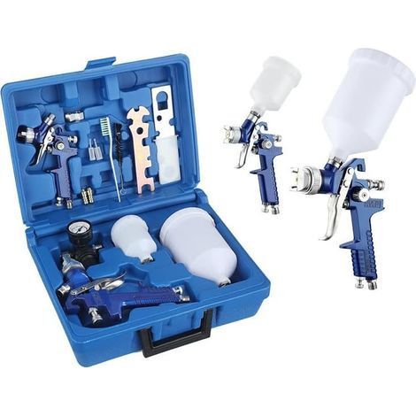Ensemble de pulvérisateur de peinture HVLP de 2 pièces/ensemble, kit de pistolet de pulvérisation professionnel d'alimentation de gravité d'air de buse de 0,8 mm et de 1,4 mm (1/5)