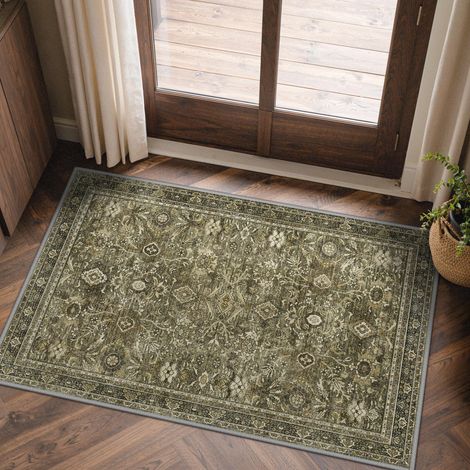 Tapis Entree Interieur Vintage 60x90cm Lavable en Machine AntidéRapant Poil Ras, pour Chambre Salle a Manger Descente de Lit Bureau, Cuisine,Taupe Antique (1/5)