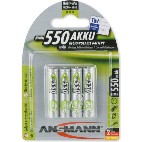 ANSMANN Akku AAA 550mAh Micro NiMH 1,2V – 1000x wiederaufladbar (4 Stück)
