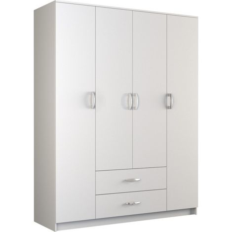 Topeshop – Armoire de chambre 4 portes 160x52x205 cm – 2 tiroirs – Panneau d’aggloméré stratifié – Design scandinave – Finition mate