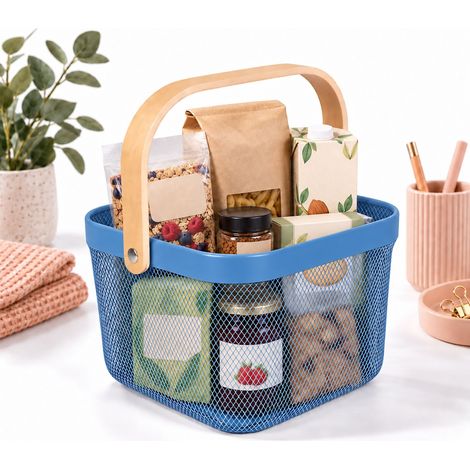 Relaxdays cestino portaoggetti con manici, per vestiti e decorazioni, acciaio e legno, 17,5x26x24,5 cm, vari colori (1/5)
