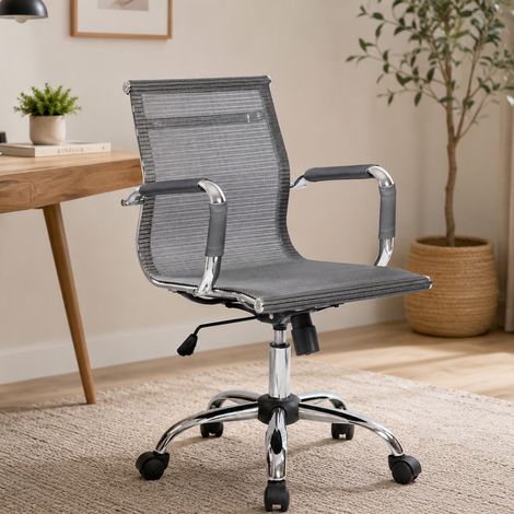 Dmora - Silla de oficina Dmannin, Sillón ejecutivo con reposabrazos, Silla de oficina ergonómica, Gris, 62x54h92/102 cm (1/4)