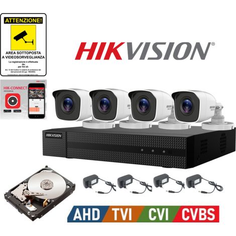 KIT VIDEOSORVEGLIANZA HIKVISION DVR 4 CANALI 4 TELECAMERE 2 MPX HD 500 GB