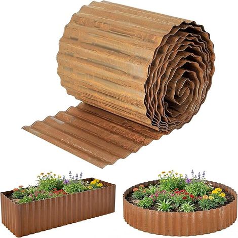 Bordure de Jardin métal 6 m, 15 cm H x 6 m Bordure de Paysage ondulée Bordure de pelouse galvanisée, Bordure de Jardin Flexible pour parterres de Fleurs entourés d'arbres- Rouille (1/5)