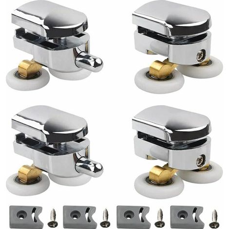 Set di 4 rulli doppi per porte scorrevoli della doccia, 2 ruote in lega di zinco da 23 mm di diametro, per bagno, con blocco anticollisione e fissaggi, Lilaris (1/5)