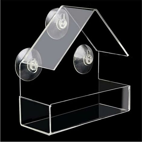 Large Outdoor Hanging Bird Feeder, 3 Strong Adhesive Suction Cups, Clear Acrylic Bird Feeder, Rainproof Bird Feeder MUMU (1/4)