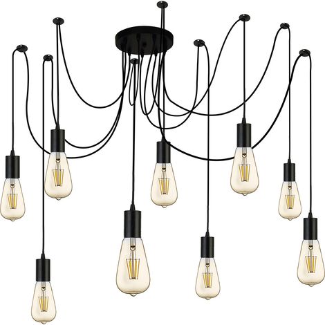 Lampada a sospensione Squiggle a 9 fiamme in acciaio dolce verniciato nero opaco nero, dimmerabile (1/5)