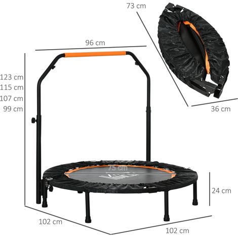 Trampolino fitness pieghevole 102 cm in acciaio con manubrio regolabile, nero (1/5)