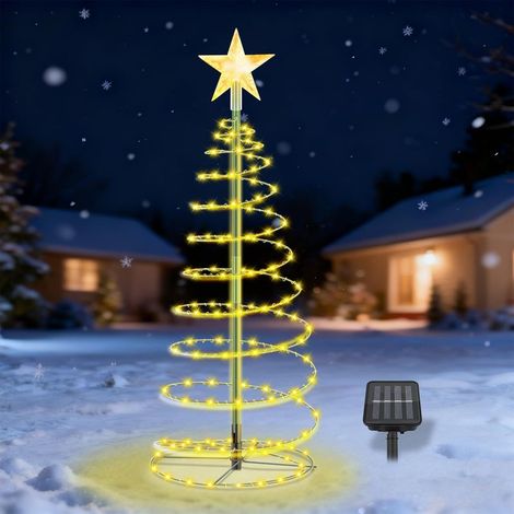 CYRILL – Deco noel exterieur,Sapin Lumineux Exterieur, Afenau Sapin de Noël Lumineux Extérieur, Imperméable Deco Noel Exterieur Solaire, Decoration Noel Exterieur Solaire pour Jardins, Terrasses (Blan (1/5)