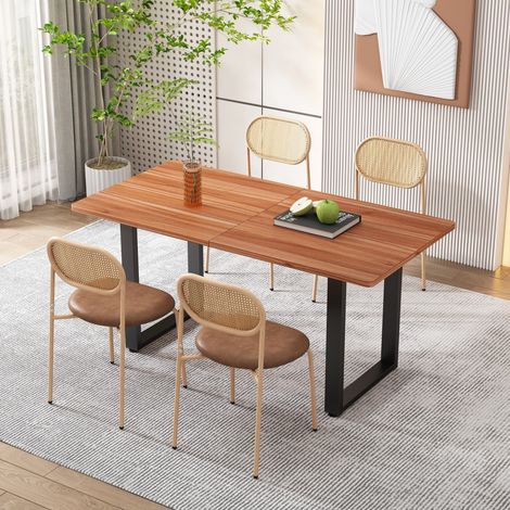 Ensemble de 4 chaises modernes en rotin brun – Pieds métal – Dossier ovale pour confort – Charge maximale 150 kg – Montage rapide (1/5)
