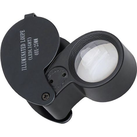 Loupe de précision 40x en alliage d'aluminium avec éclairage LED pour bijoux, pierres précieuses, roches, timbres, pièces de monnaie et montres (emballage en boîte)-2.8X3.3X2.5cm-Black (1/2)