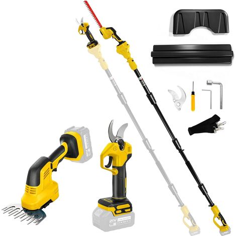 Cordless 5-in-1 Electric Hedge Trimmer and Pruner with Telescopic Handle Compatible 20V Battery, Adjustable Length 100-200cm, Swivel Head 0-180°, Electric Garden Pruning Shears (1/5)