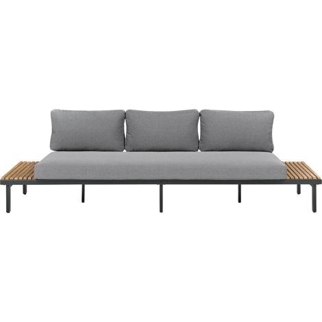 Sofá de exterior moderno 3 plazas jardín de madera de acacia cojines gris oscuro Fivizzano (1/5)