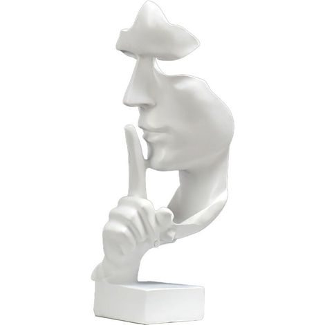 Sculpture décorative Silence en or, Statue en résine synthétique, Décoration maison, Bureau, Étagère, Table, Blanc (1/5)