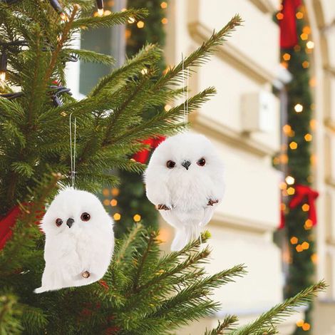 Set mit 2 realistischen Deko-Eulen für den Weihnachtsbaum, weißer Hängeschmuck, Einheitsgröße, Weihnachtsgeschenk (1/5)