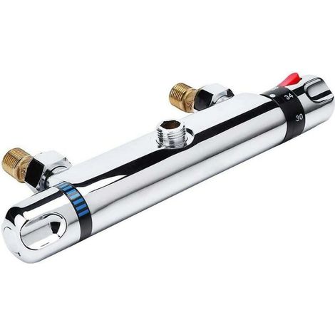1 robinet de douche thermostatique, noyau de vanne en cuivre, protection sécurité 38°C, finition chromée, pour baignoire et douche (1/5)