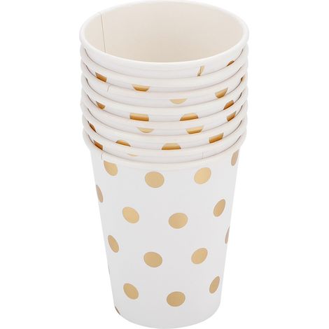 8 gobelets jetables en papier, 270 ml, motif pois dorés, diamètre 8 cm, pour anniversaires et événements festifs (1/5)