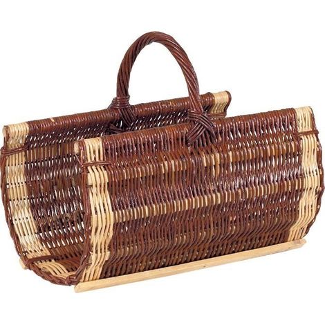 Aubry Gaspard – Panier à bois en osier brut et blanc – Dimensions 50x37x30 cm – Avec anse – PBU1070 (1/2)