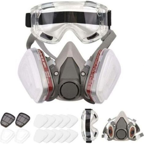 Respirateur réutilisable demi-masque 6200 (gris), avec lunettes sécurité, pour peinture/soudage/vapeur organique/polissage/travail du bois