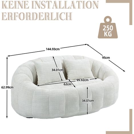 Canapé Pouf Bean Bag Durable, Chaise Lounge Inclinable Dossier Haut, Coussin Géant Moelleux pour Adultes et Enfants, Intérieur Extérieur, Fauteuil Tissu Chenille Beige, Confort Premium (1/5)